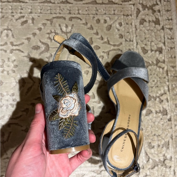 Chinese Laundry Shoes - Chinese Laundry Platform Velvet Heels w/ Floral Embroidery in Light Blue, Sz 11